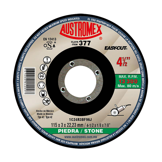 Disco para corte de piedra 4-1/2 Pulg 377 Austromex