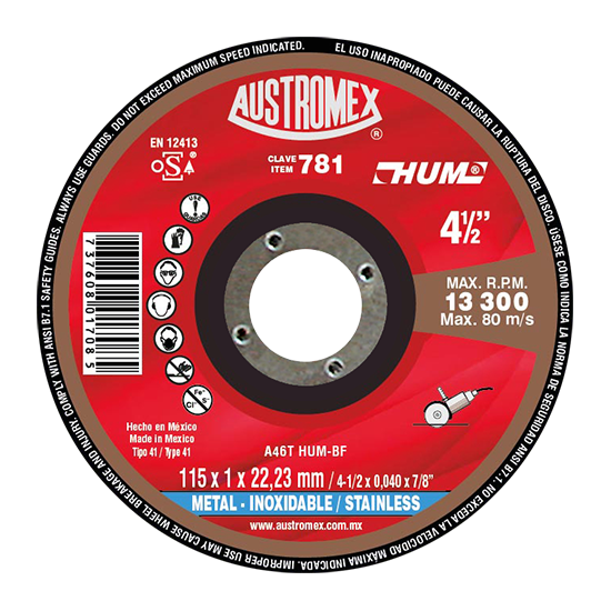 Disco para corte de acero inoxidable 4-1/2 Pulg 781 Austromex