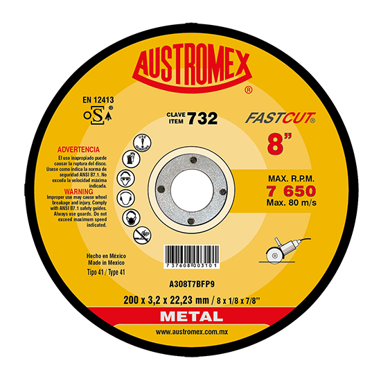 Disco para corte de metal 8 Pulg 732 Austromex