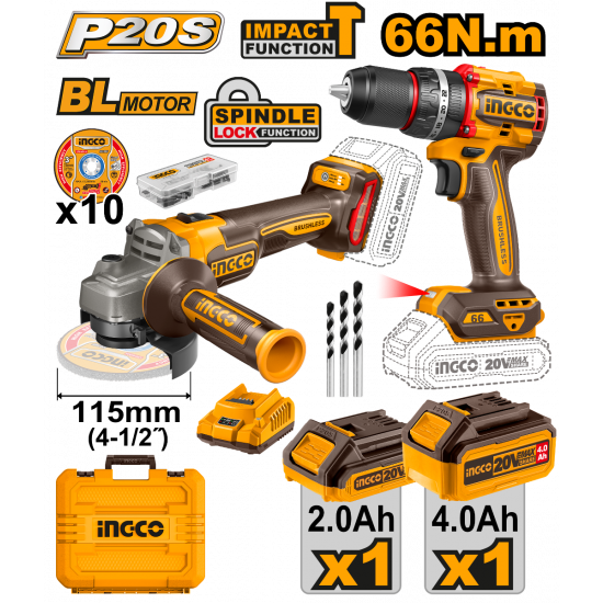 Combo Rotomartillo + Miniesmeriladora 4 1/2” 20V UCKLI20273 Ingco
