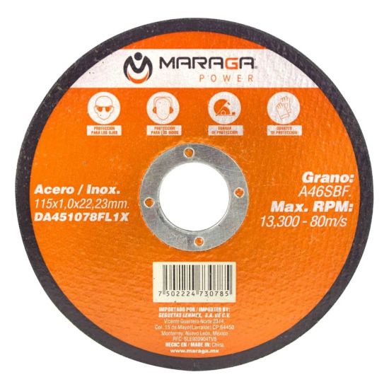 Disco de Corte Acero/Inoxidable 4-1/2" DA451078FL1X Maraga 