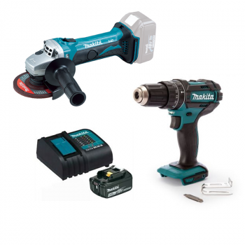 Combo Mini Esmeriladora 4 1/2 Pulg 18 V 11000 Rpm + Rotomartillo 1/2 Pulg 18V Vvr 0-1900 Rpm + Bateria + Cargador DGAHP01 Makita