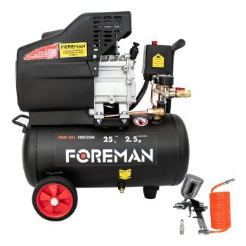 Compresora 2.5 HP 25 Lt FOC25H con Pistola y Manguera Foreman