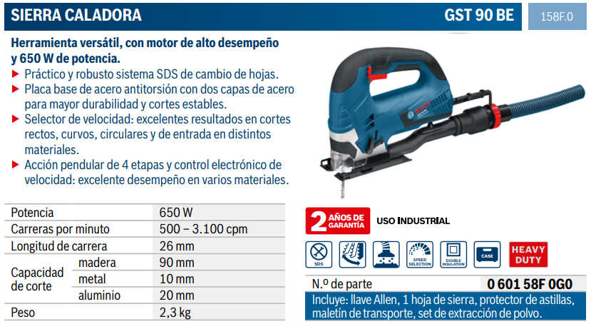 Sierra Caladora 650W VV GST 90 BE 158F.0 Bosch México