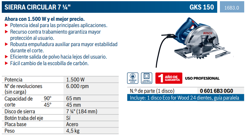 Sierra Circular Radial de Mano Bosch 7 1/4 GKS 150 1500W BOSCH