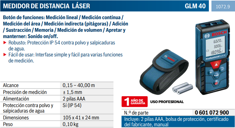 Medidor de Distancias Laser Bosch GLM 40 - Maquitec 