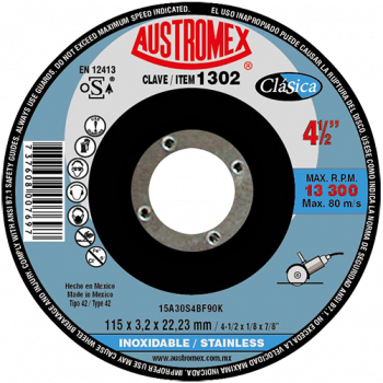 Disco para corte de acero inoxidable 4-1/2 Pulg 1302 Austromex